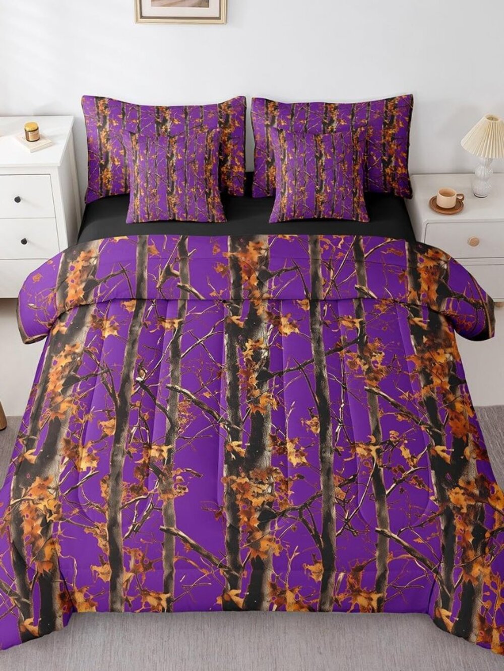Purple Camouflage Bedding Set Forest Camo Twin Comforter Set with Sheets 7 Piece